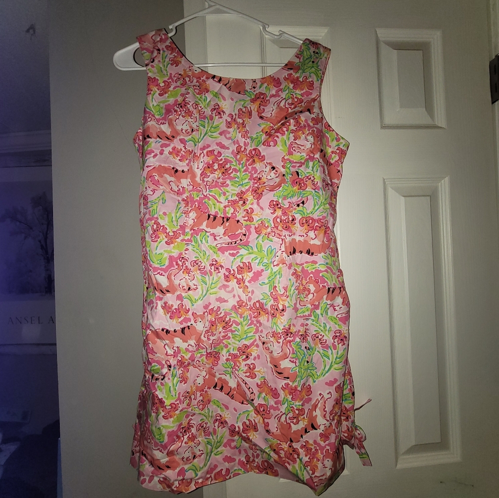 Lilly Pulitzer Delia Shift Dress Call Me Kitty pink tiger floral size 12